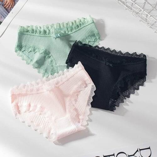 Cotton Solid Women Lace Panties Comfort Underwear Skin-friendly Briefs For Girl Sexy Mid-Rise Panty Lingerie Intimates