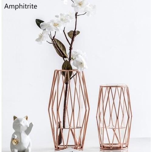 Art Of Iron Glass Vase Gold-plated Flower Pots Europe Vase Flower Room Be Geometric Home Wedding Decoration Accessories Modern
