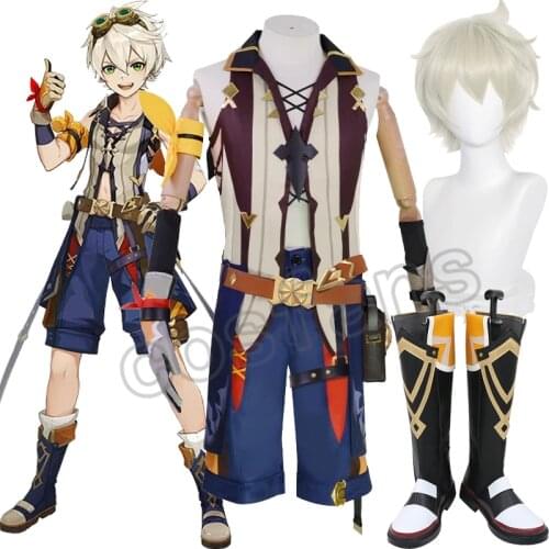 Genshin Impact Bennett Mondstadt Suit Uniform Cosplay Costume Halloween Bennett Cosplay Wig Bennett Cosplay Hair punk glasses