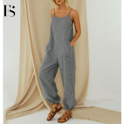 Summer Sleeveless Women Stripe Jumpsuit Slip Pocket 5XL Plus Size Jumpsuits Women