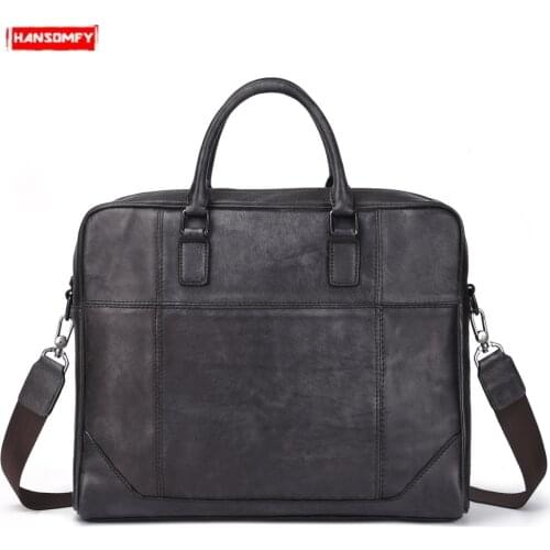 Genuine Leather Men Handbag Briefcase Large-capacity Computer Bag Crossbody Bag Retro Shoulder Messenger Bag First Layer Leather