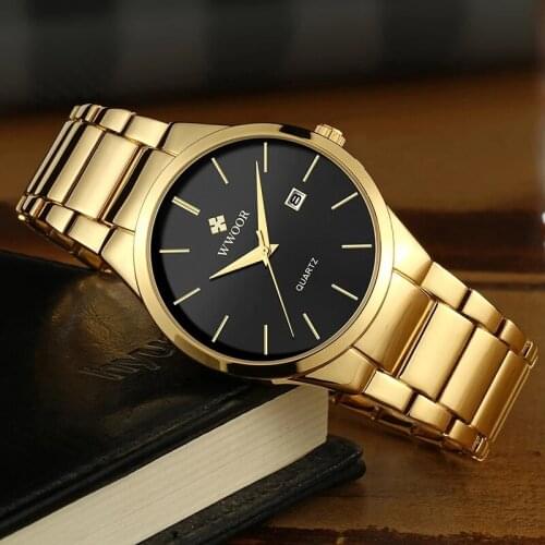 WWOOR 2021 Luxury Watch Men Business Mens Quartz Wristwatches Golden Stainless Steel Waterproof Automatic Date Relogio Masculino