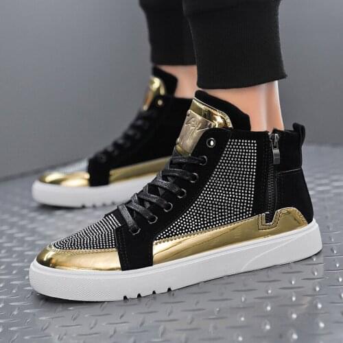 2021 Hot High Top Men Gold Sneakers Spring Autumn Fashion Bling Men Casual Shoes Zipper Design Man Platform Shoes Zapatos Hombre