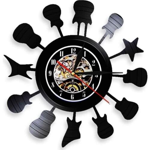 Guitar Shaped Wall Art Musical Instruments Themed Vinyl Disc Record Wall Clock Whimsical Pop Shadow Wall Art Decorative
