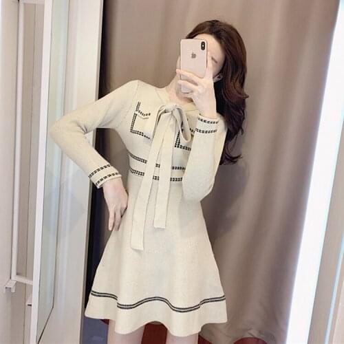 2020 new slim dress knitted dress female autumn winter midi dress high waist chic vestidos de festa womens clothing