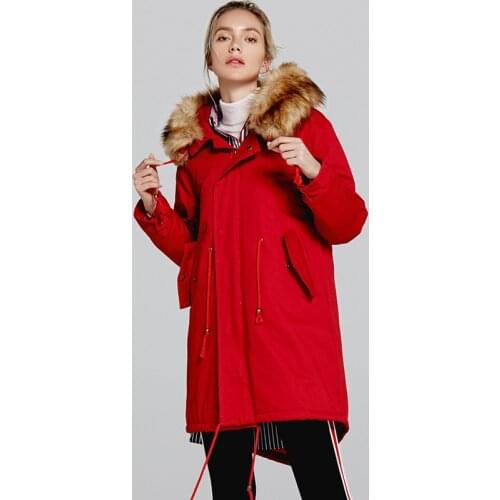 OLGITUM 2019 Winter Coat Women Hooded Cotton Coats Movable Big Fur Collar Parkas Mid-length Thickening Warm Female Coats