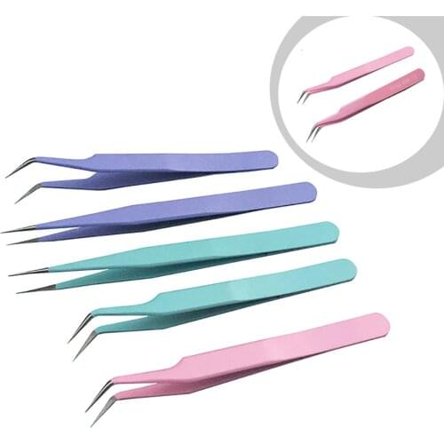 1pc Anti Static Eyebrow Tweezers Stainless Steel Eyelash Extension Tweezers Fake Eyelash Applicator Professional Makeup Tools