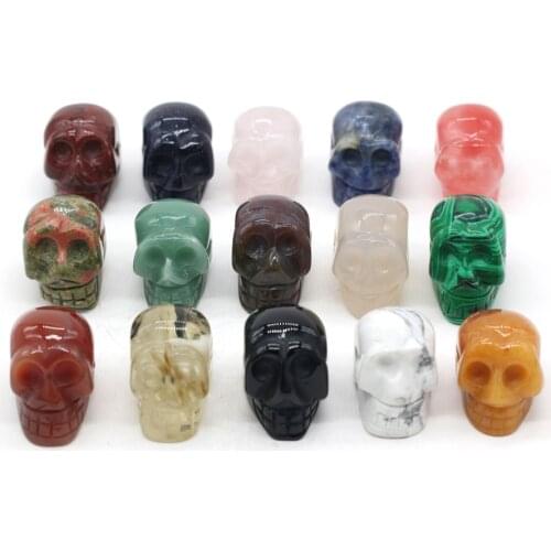 Natural Stone Agates Skull Shape Blue Vein Turquoises Yellow Jades Charm Pendant for DIY Necklace Jewelry Making Gift 20x30x25mm