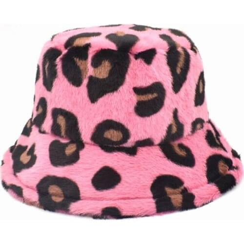 Fluffy Bucket Hat Women Panama Autumn Winter Warm Leopard Casual Holiday Outdoor Accessory For Young Lady