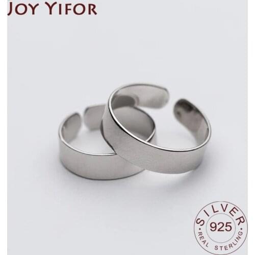 Real 925 Sterling Silver Minimalist Wide Glossy Opening Ring For Fashion Women Party Elegant Lines Fine Jewelry Gift