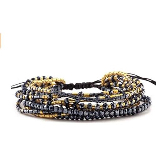 Wholesale grey crystal beads adjustable wrap bracelet multi layered bracelet