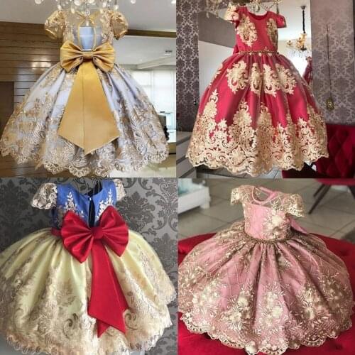 Girl Christmas Red Dress For Party Kids Wedding Bow Knot Vestido Evening Prom Gown Children New Years Tulle Fabrics Costume