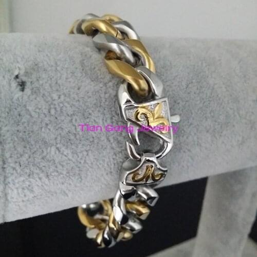 SilverGold Color 316L Stainless Steel Curb Chain Bracelet ,Punk Gothic Biker Bracelet ,Fashion Bracelet For Xmas Gift
