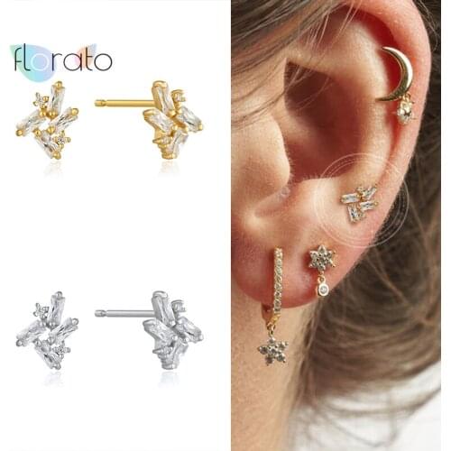 925 Sterling Silver Ear Needle Zircon Piercing Earrings Small Stud Earrings Ears Stud For Women Crystal Earrings Korean jewelry