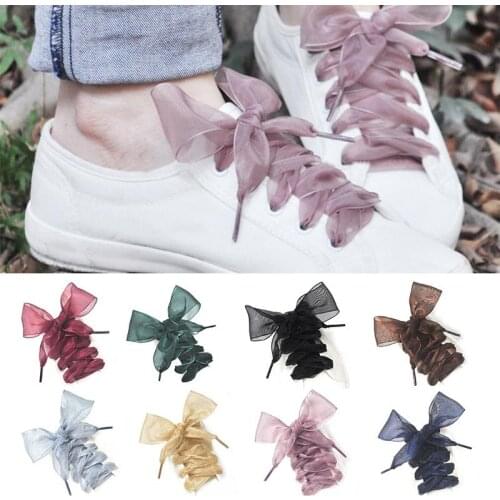Hot 1Pair 4*110cm Lace Shoelaces Flat Silk Satin Ribbon Sport Shoes Laces Sneakers Shoestrings
