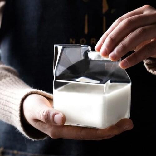 Japanese Style Glass Milk Cup Square Milk Box Microwave Oven Can Heat Creative Home Kitchen Tableware Breakfast Juice Cup