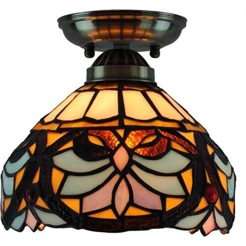 Tiffany Style Stained Glass Ceiling Lamp Retro Baroque Flower Pantten Dining Room Aisle Corridor Flush Mount Light Fixture CL276