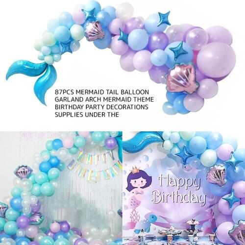 Mermaid Theme Tail Balloon Kids Happy Birthday Wedding Garland Balloon Arch Baby Shower Party Decoration Latex Balloons