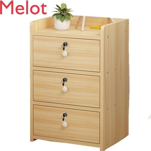 High-End Bedside Table Simple Modern Locker Storage Rack Fashion Creative Bedroom Wooden Small Cabinet with Lock