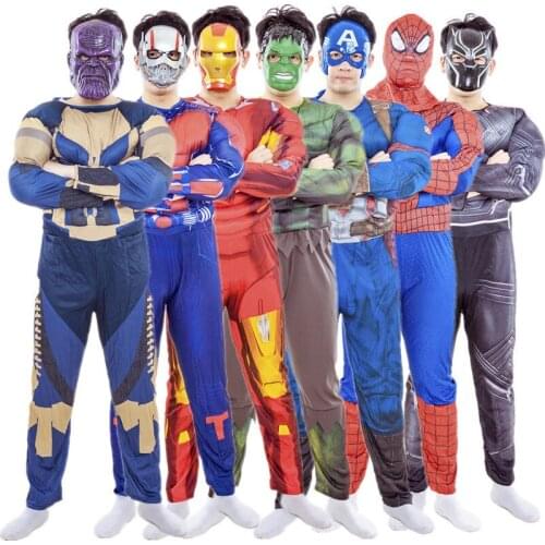 Adult Hulk/Spiderman/Iron Man Superhero Cosplay Muscle Costume Men and Women Halloween Avengers Carnival Jumpsuit