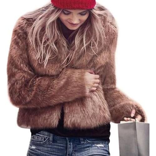 Fashion Faux Fur Coat Womens Fall/Winter Collar Long Sleeve Jacket V-neck Coat Pink Brown White Thickening Warm Short Fur Coat