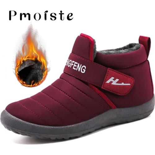 Womens Boots Winter Large Size 43-45 Hook Loop Sturdy Sole Ankle Boots Women Solid Plush Snow Boots Woman warm Shoes Cheap