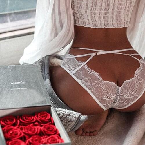 Women Sexy Lace Panties G-String Temptation Lingerie Low-waist Cross Strap Briefs Female Seamless Transparent Underwear