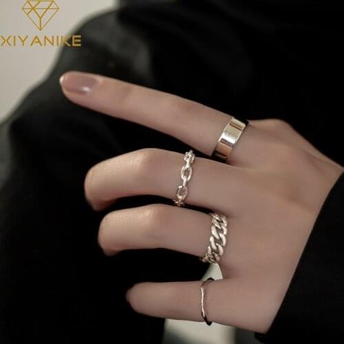 XIYANIKE 925 Sterling Silver Korean Wide Thin Chain Ring Female INS Simple Handmade Opening Index Finger Fashion Jewelry Couple