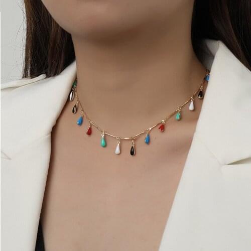 Trending Colorful Glazed Drops Beads Choker Necklace for Women Vintage Pop Geometric Clavicle Necklaces Colar Jewelry Gift