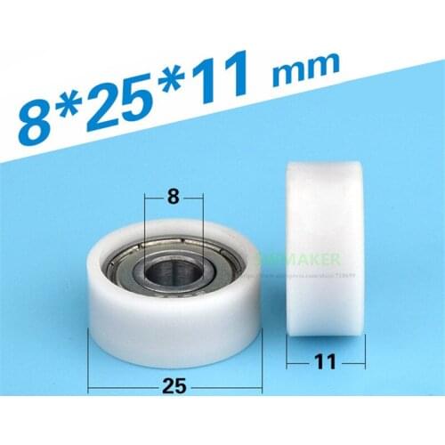 1pcs 8*25*11mm Flat 608ZZ Bearing Plastic-coated Rolling Wheel, Passive Inert Wheel, Automatic Planar Guide Wheel