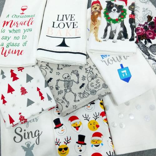 1pc 7 Colors Printed Tea Napkin Cotton Dish Towel Soft Absorbent Kitchen Cleaning Cloth 65x40cm