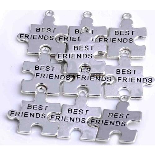 10PCs BBF Best Friends Puzzle Pieces Silver Color Charms DIY Bracelets Necklaces Earrings Accessories Findings Pendants Jewelry