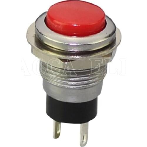 100PCS DS-318 OFF-(ON) 250VAC 0.5A Red,Green,Black 12MM SPST 2pin Momentary IP40 Small Metal Push Button Switch