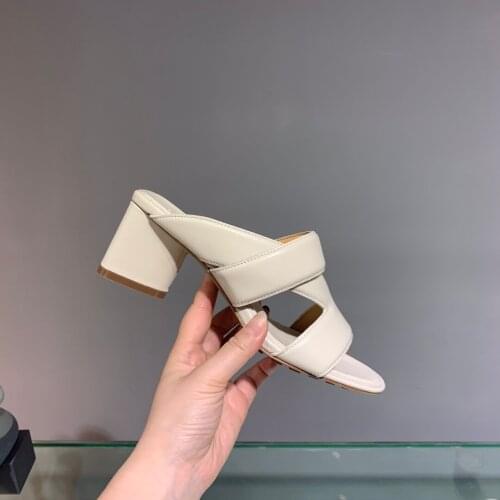 2021 womens high heel slippers real leather