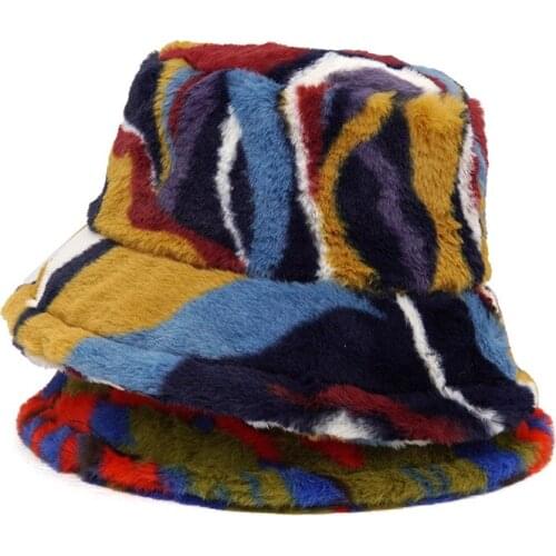 2021 Winter Bucket-Hats Camouflage Faux Fur Women Girl Fashion Warm Soft Velvet Fluffy Fisherman Hat Ladies Outdoor Panama