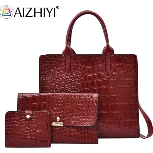 3pcs Women Bags Alligator Pattern Composite Bags Solid Color Mini Purse Shoulder Ladies Vintage Small Purse Ladies Handbags 2021