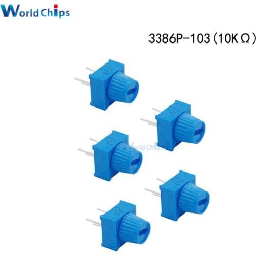 5 piece 3386P-1-103 Trimpot Potentiometer Resistor 10KΩ Ohm 10K with Knob Single Turn Breadboard Trim Potentiometer for Arduino
