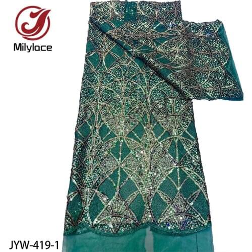 African Lace Fabric High Quality Lace Fashion Embroidery Lace with Sequins French Tulle Lace for Dress JYW-419