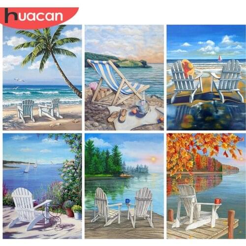 HUACAN 5D DIY Diamond Painting Seaside Mosaic Beach Full Square Diamond Embroidery Landscape Home Decor Handicraft