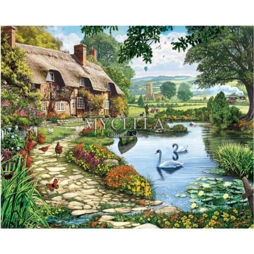 5d Diy Diamond Painting Lakeside Cottage Rhinestones Mosaic Cross Stitch Diamond Embroidery Landscape Home Decor Christmas Gifts