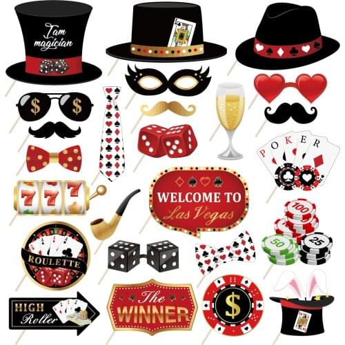 Welcome to Las Vegas Happy Pocker Party DIY Photobooth Props The Winner Magician Party Theme Photobooth Props Party Decorations