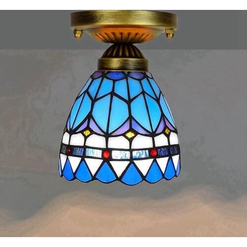 European Style 6-Inch 15cm Tiffany Colored Glass Corridor Balcony Small Ceiling Lamp Mediterranean Feather Lamp