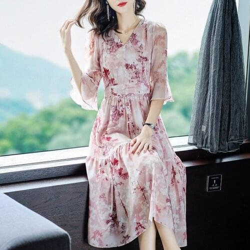 High end womens silk printed long skirt silk floral dress summer 2021 new spring skirt 46431