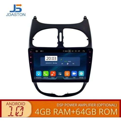 JDASTON Android 10 Car DVD Player For Peugeot 206 2002 2003 2004 2005 2006 2007 2008 WIFI Multimedia GPS Stereo 2 Din Car Radio