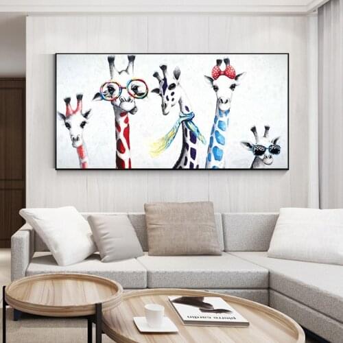 Modern Giraffe Animal Family Canvas Painting Abstract Graffiti Art Posters and Prints Wall Art Picture for Kid Living Room Decor