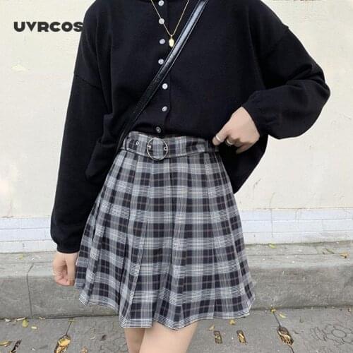 UVRCOS Plaid Pleated Mini Skirts Winter Autumn Women Skirts Gothic Streetwear High Waist Fashion Short Skirt