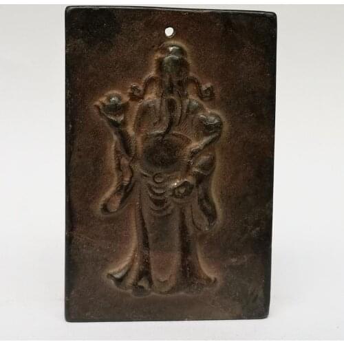 YIZHU CULTUER ART Collection Old Chinese Hongshan Culture Black Jade Carving god of Wealth Pendant
