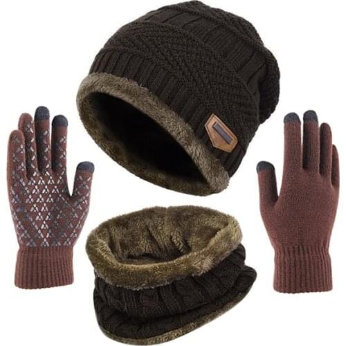 Hot Selling Winter Warm Beanie Hat Scarf Gloves Set Unisex Winter Warm Knitted Beanie Hat Neck Glove for Men Women -B5
