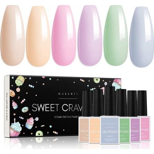Makartt Gel Nail Polish Set, Sweet Cravings Gel Nail Polish Kit 6 Colors Pastel Pink Nude Green Gel Nail Kit LED Nail Lamp