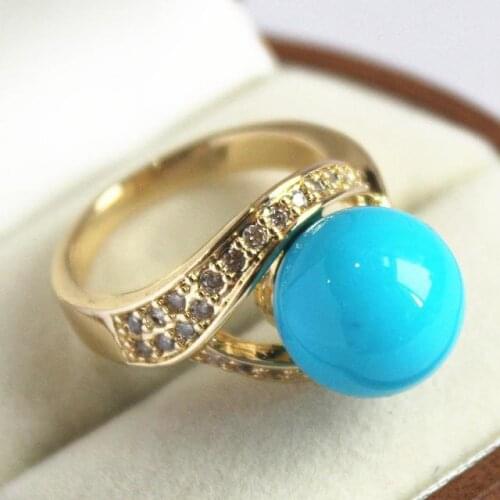 Cute ladys 18KGP with crystal decorated &12mm blue shell pearl ring(#7 8 9 10)